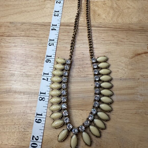 J. Crew Gold Statement Necklace With Cream Enamel & Clear Crystal Accents 15-18" - Picture 6 of 8